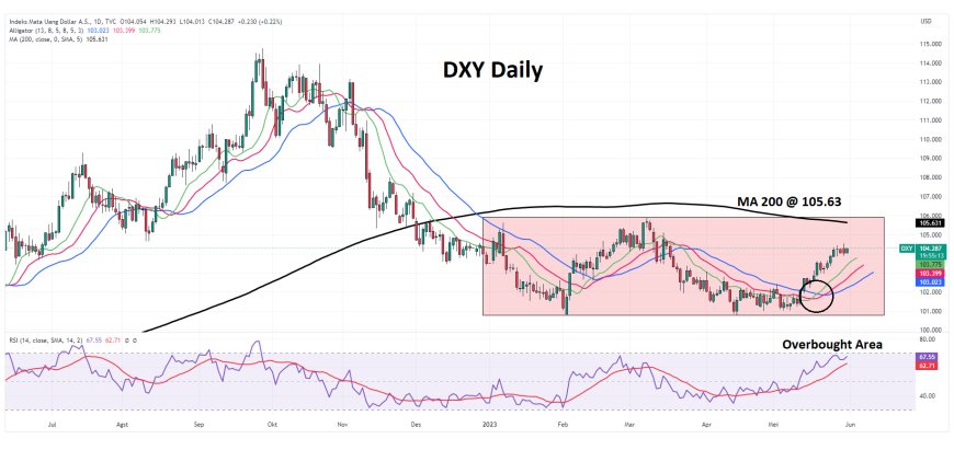 DXY Masih Bergerak Di Kisaran 104.20, Seiring Kemungkinan Terhentinya Negosiasi Plafon Hutang AS